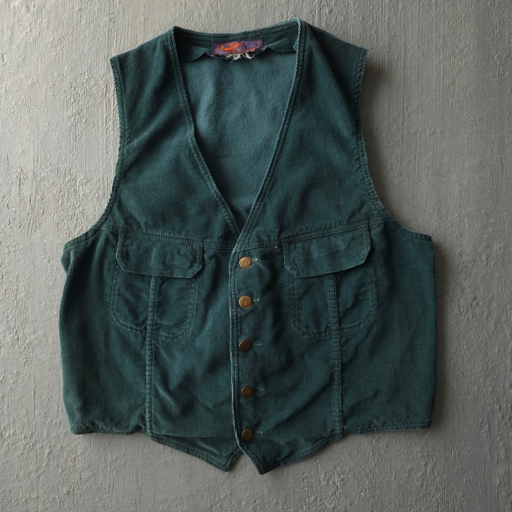 Vintage 70s Landlubber Green Corduroy Vest Large Fits Smaller